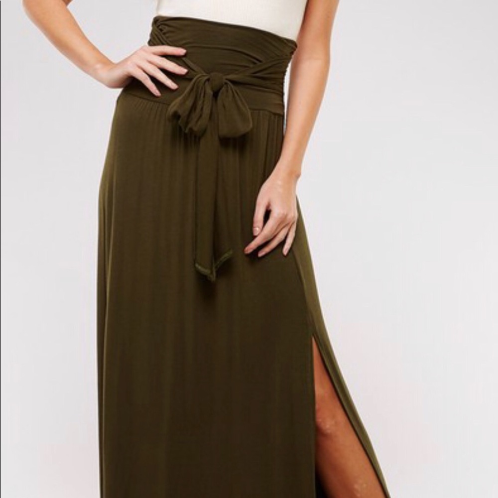 Olive High Waist Maxi Skirt